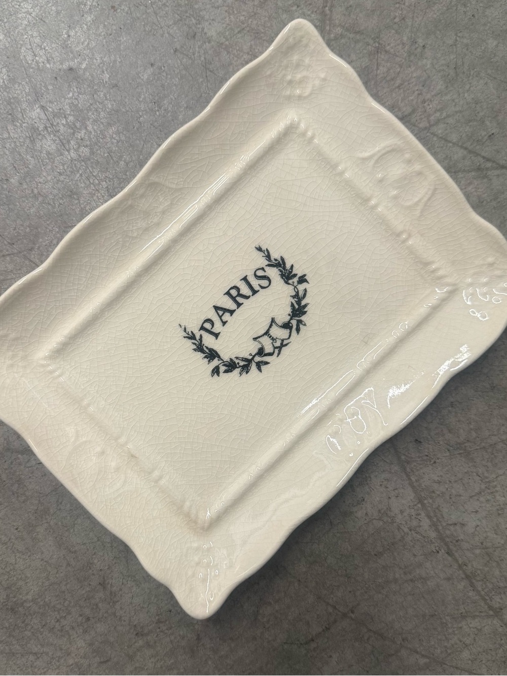 Vintage Off White “Paris” Trinket Tray with Crackle Finish